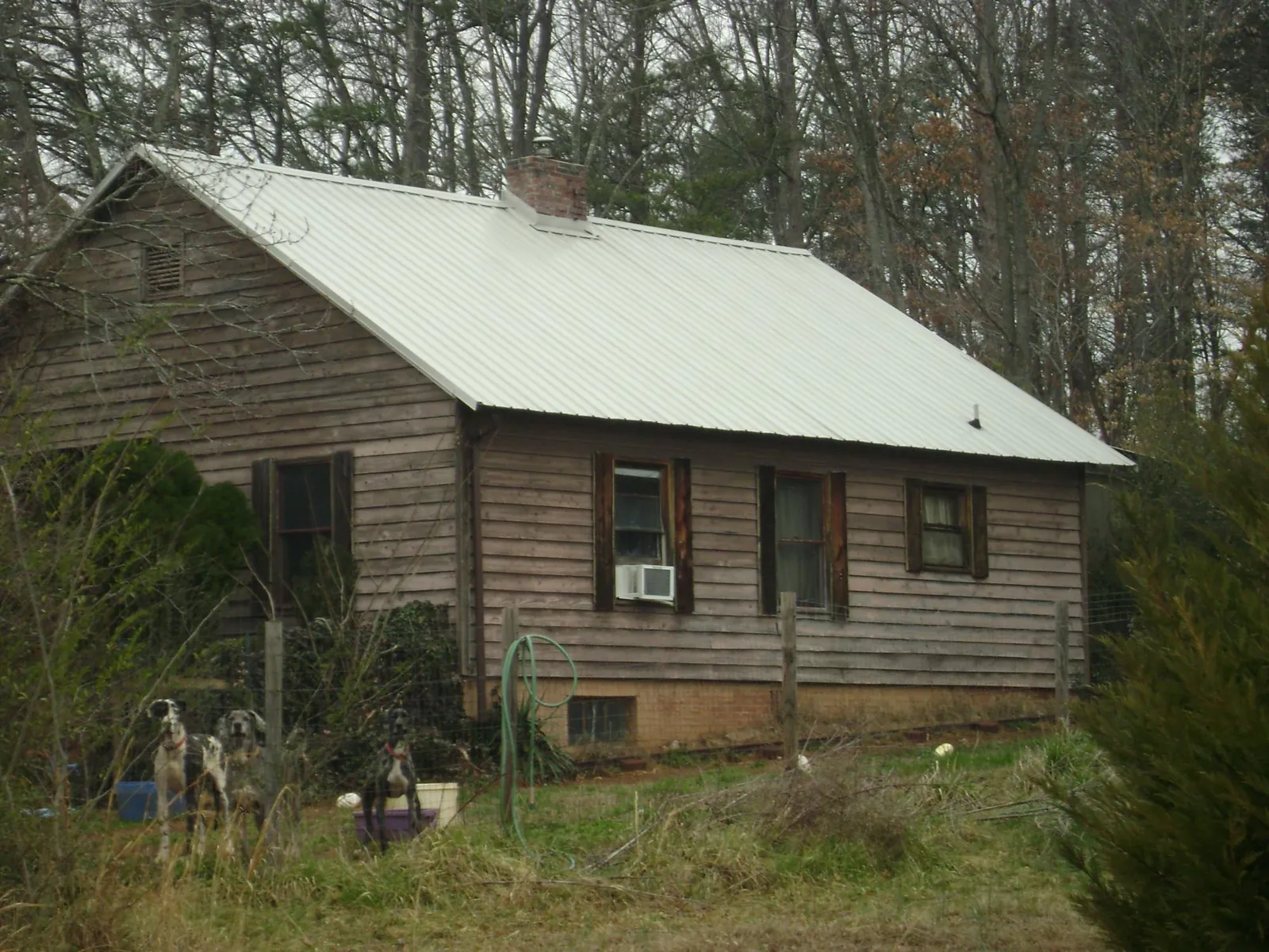 White metal roof on an old wood sided farmhouse, from a Metal Roof Installation job in Port Jefferson Station